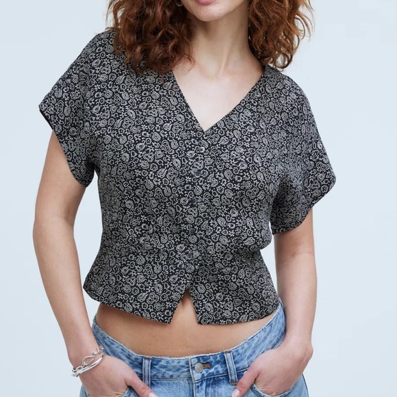 Madewell Tops - Madewell Pleated Black & White Short Sleeve Top Medium